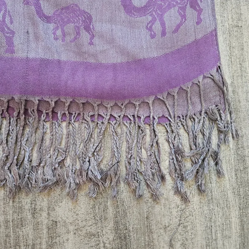 Golden Sky 100% Cashmere Scarf Purple Grey Camel‎ Print Shawl Wrap Winter Fall